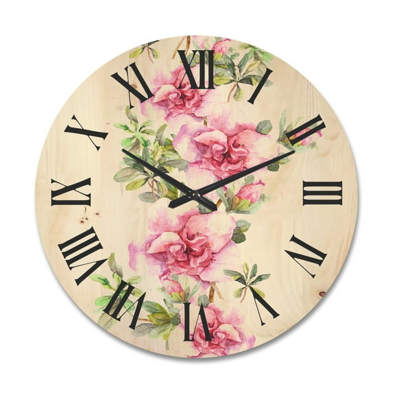 Designart 'Bouquet of Purple and Pink Flowers II' Farmhouse Wood Wall Clock