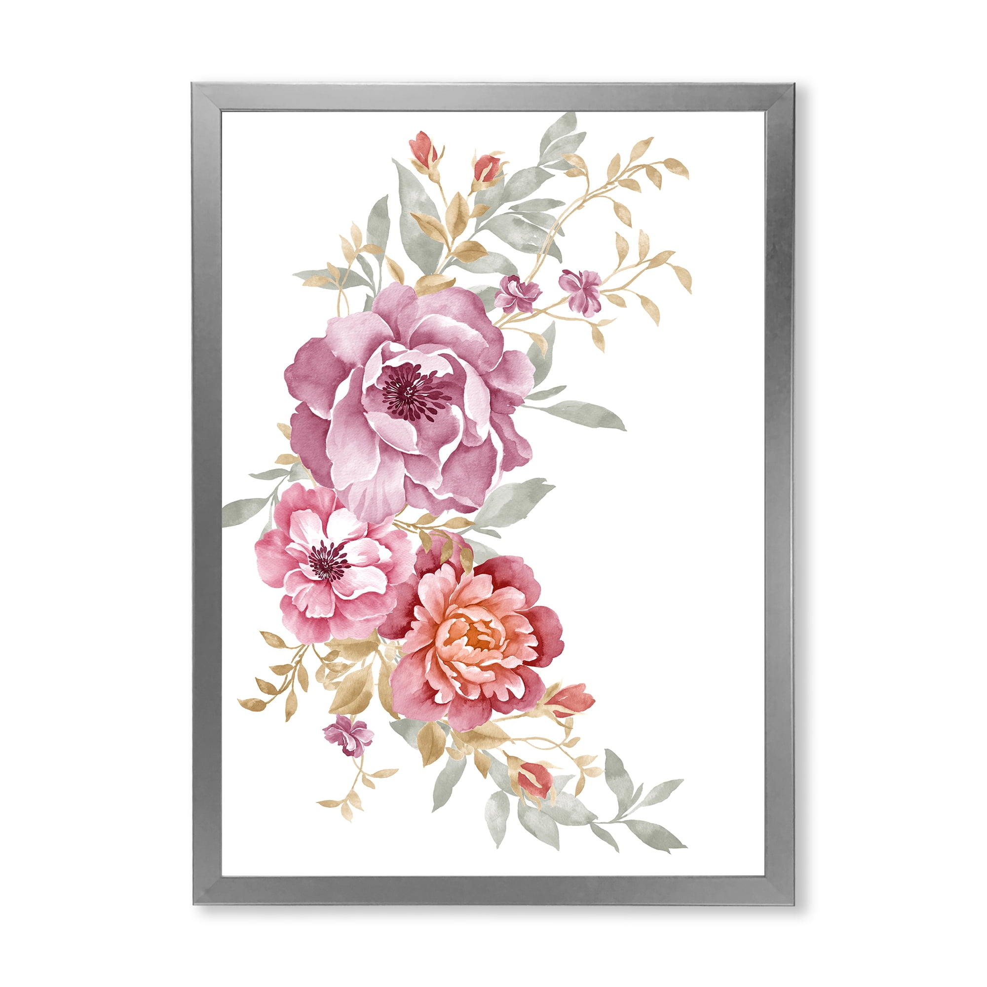 Designart 'Bouquet of Purple and Pink Flowers III' Farmhouse Framed Art Print