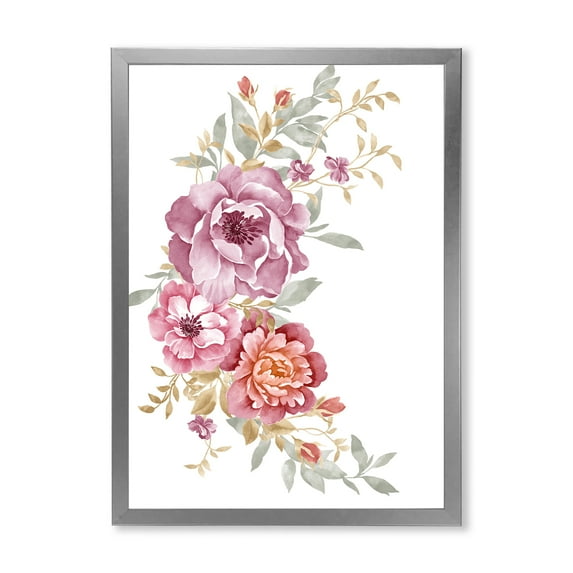 Designart 'Bouquet of Purple and Pink Flowers III' Farmhouse Framed Art Print