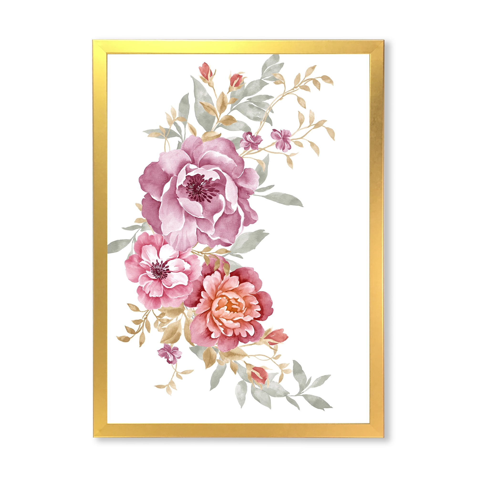 Designart 'Bouquet of Purple and Pink Flowers III' Farmhouse Framed Art Print