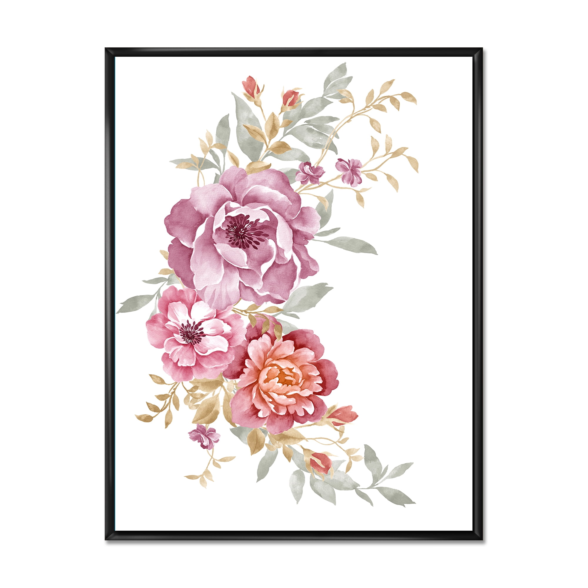 Designart 'Bouquet of Purple and Pink Flowers III' Farmhouse Framed