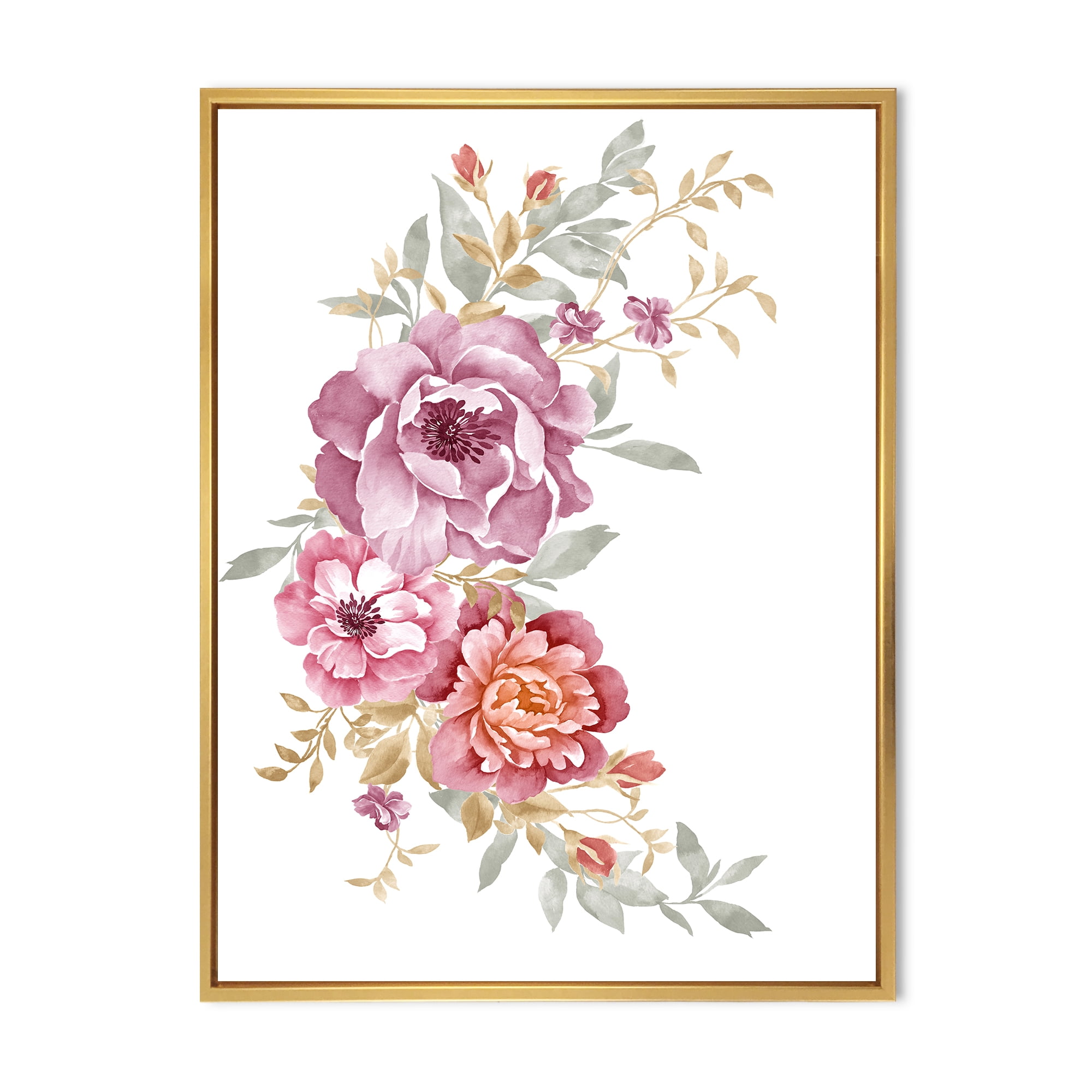 Designart 'Bouquet of Purple and Pink Flowers III' Farmhouse Framed Canvas Wall Art Print