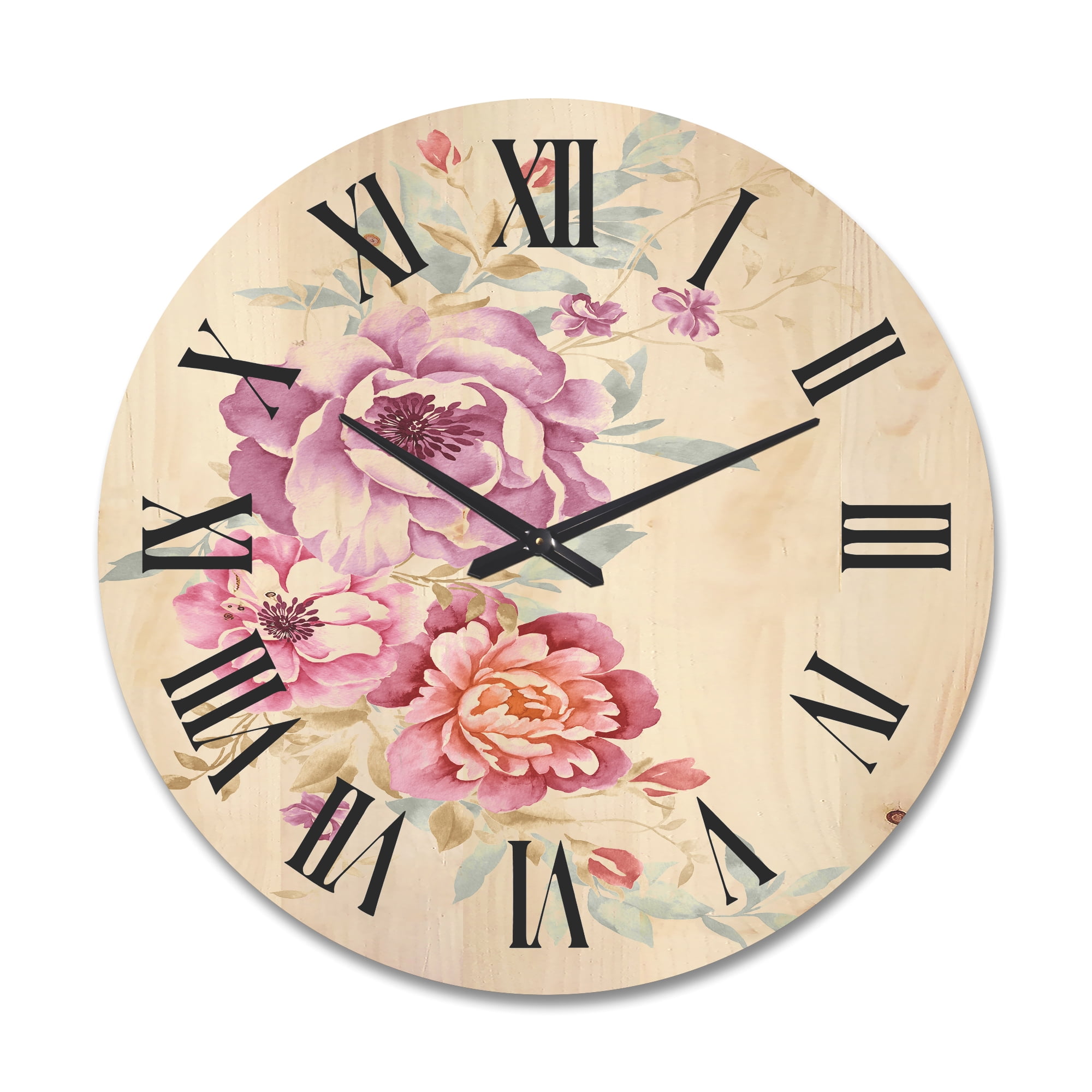 Designart 'Bouquet of Purple and Pink Flowers III' Farmhouse Wood Wall Clock