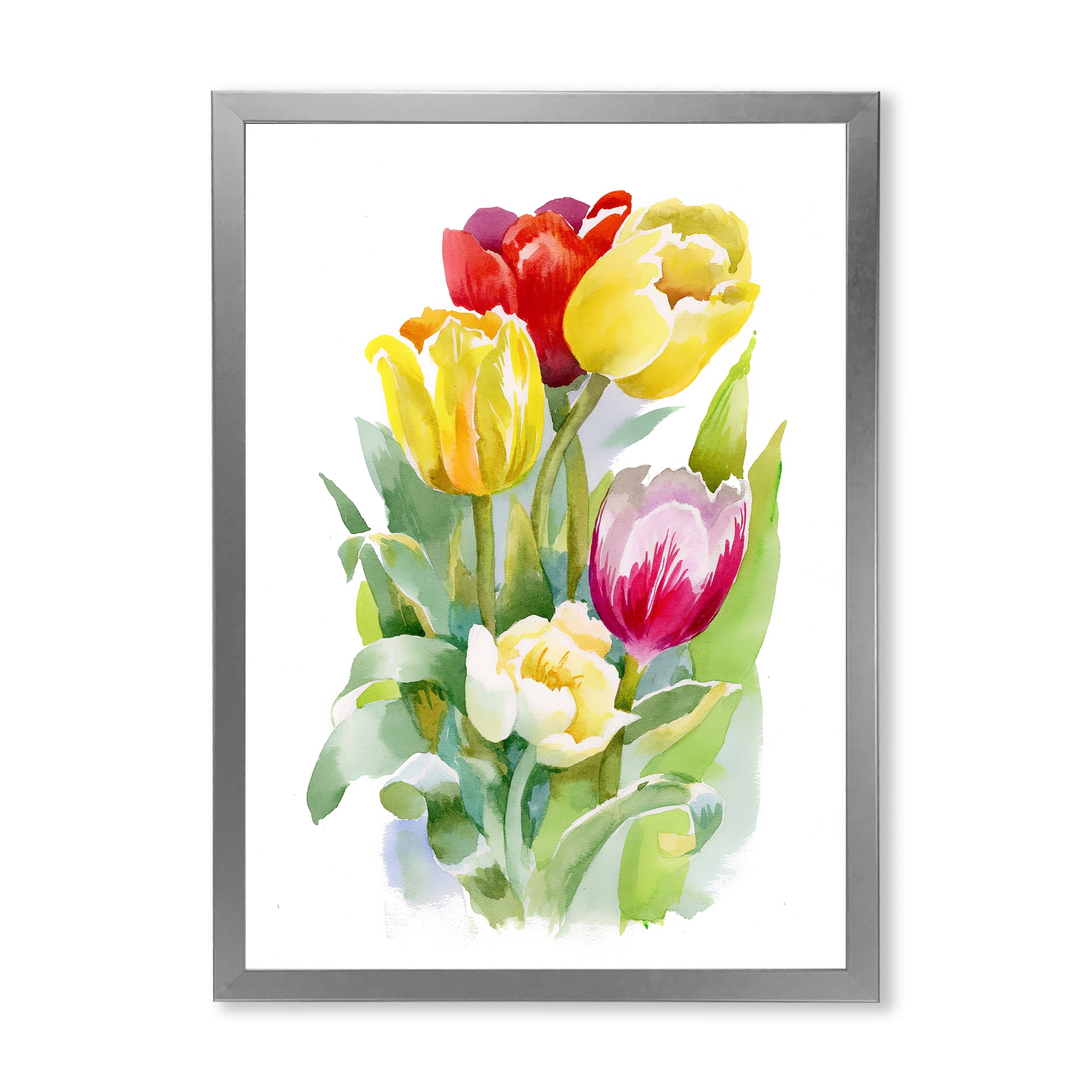 Designart 'Bouquet of Red and White Tulips' Traditional Framed Art Print