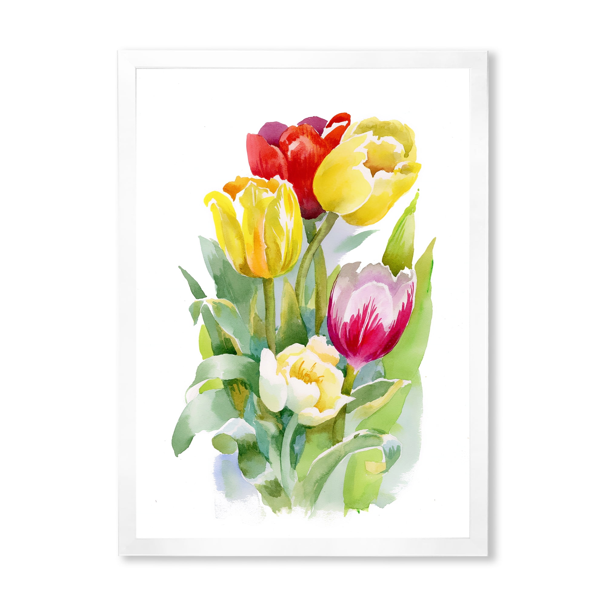 Designart 'Bouquet of Red and White Tulips' Traditional Framed Art Print