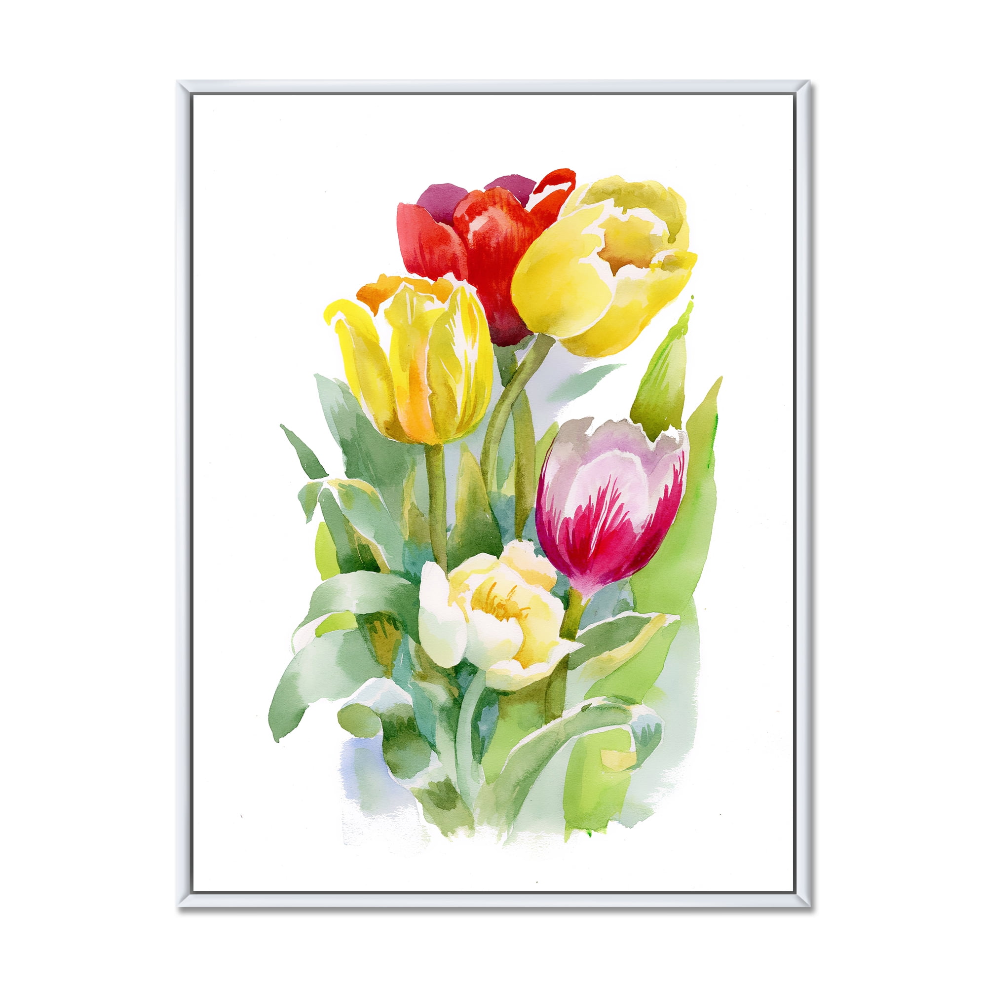 Designart 'Bouquet of Red and White Tulips' Traditional Framed Canvas Wall Art Print