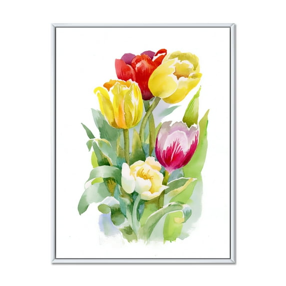 Designart 'Bouquet of Red and White Tulips' Traditional Framed Canvas Wall Art Print