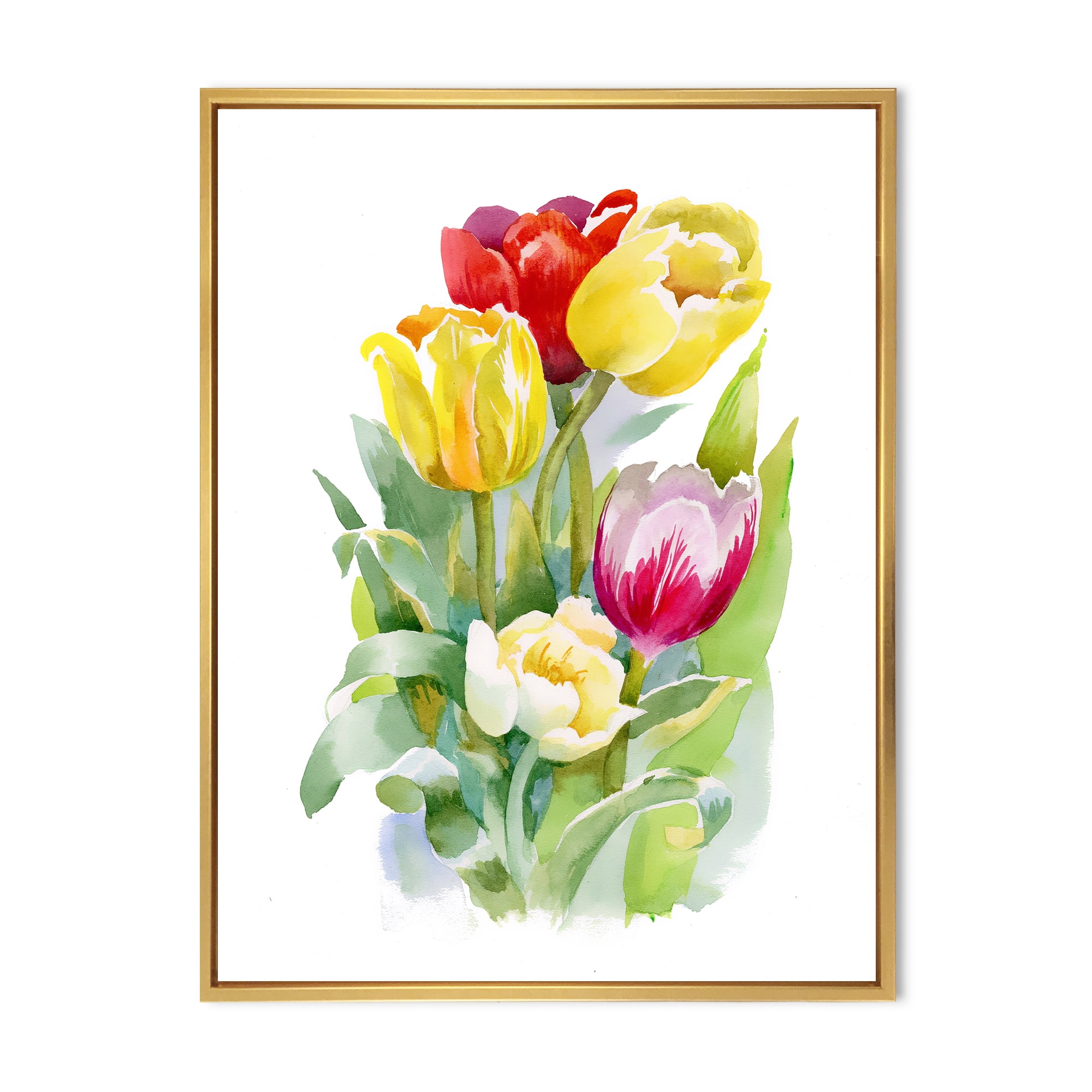 Designart 'Bouquet of Red and White Tulips' Traditional Framed Canvas Wall Art Print