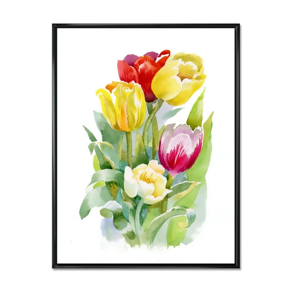 Designart 'Bouquet of Red and White Tulips' Traditional Framed Canvas Wall Art Print