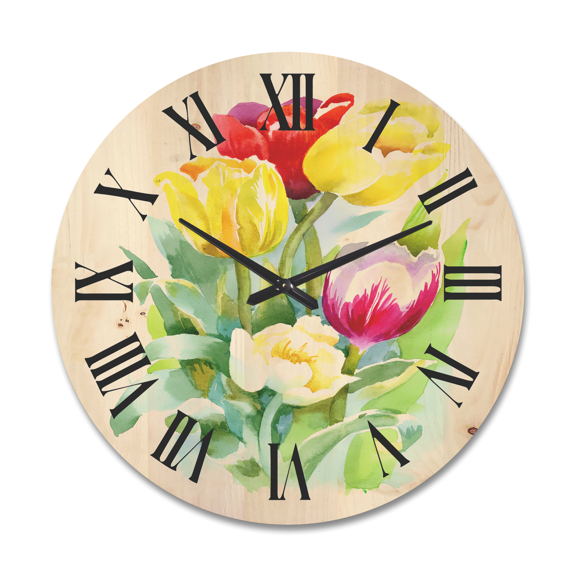 Designart 'Bouquet of Red and White Tulips' Traditional Wood Wall Clock
