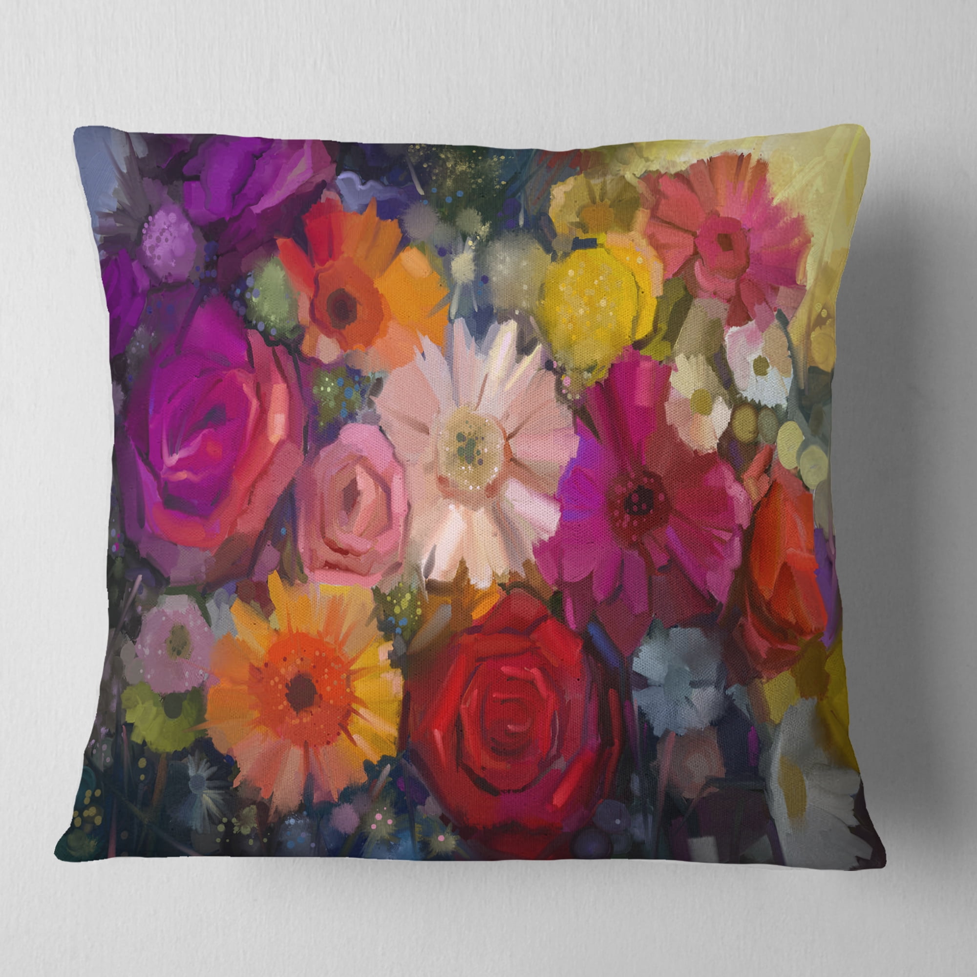 Designart Bouquet of Rose Daisy and Gerbera - Floral Throw Pillow - 18x18
