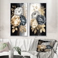 thumbnail image 1 of Designart "Bouquet of Roses in White, Gold, and Black I" Rose Framed Wall Art Set Of 2 - Black Floral Framed Canvas Set For Living Room Decor, 1 of 7