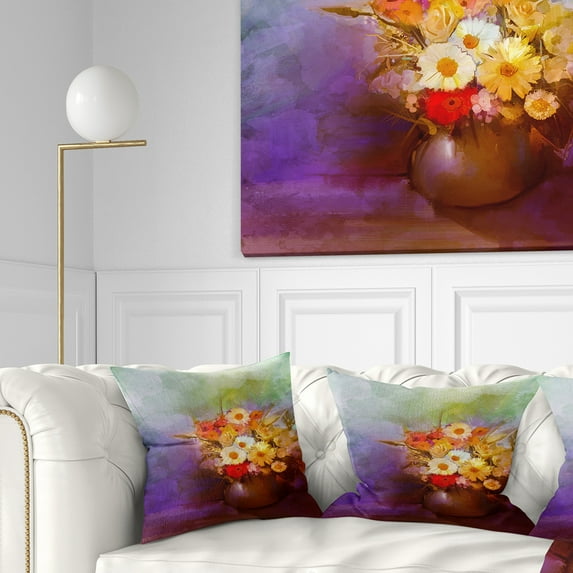 Designart Bouquet of Small Flowers Watercolor - Floral Throw Pillow - 16x16