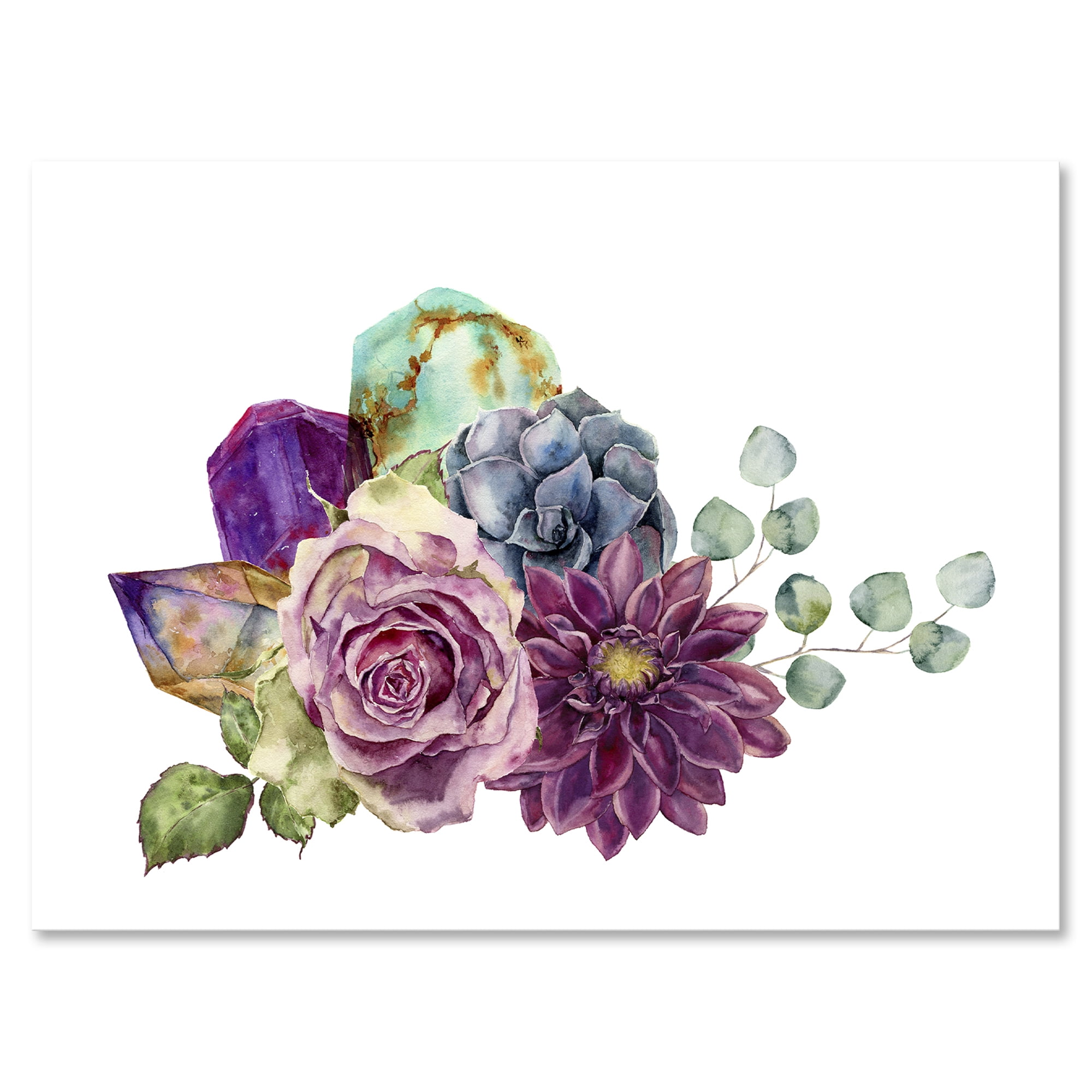 Designart ' Bouquet of Succulents Eucalyptus With Flowers ' Traditional Canvas Wall Art Print