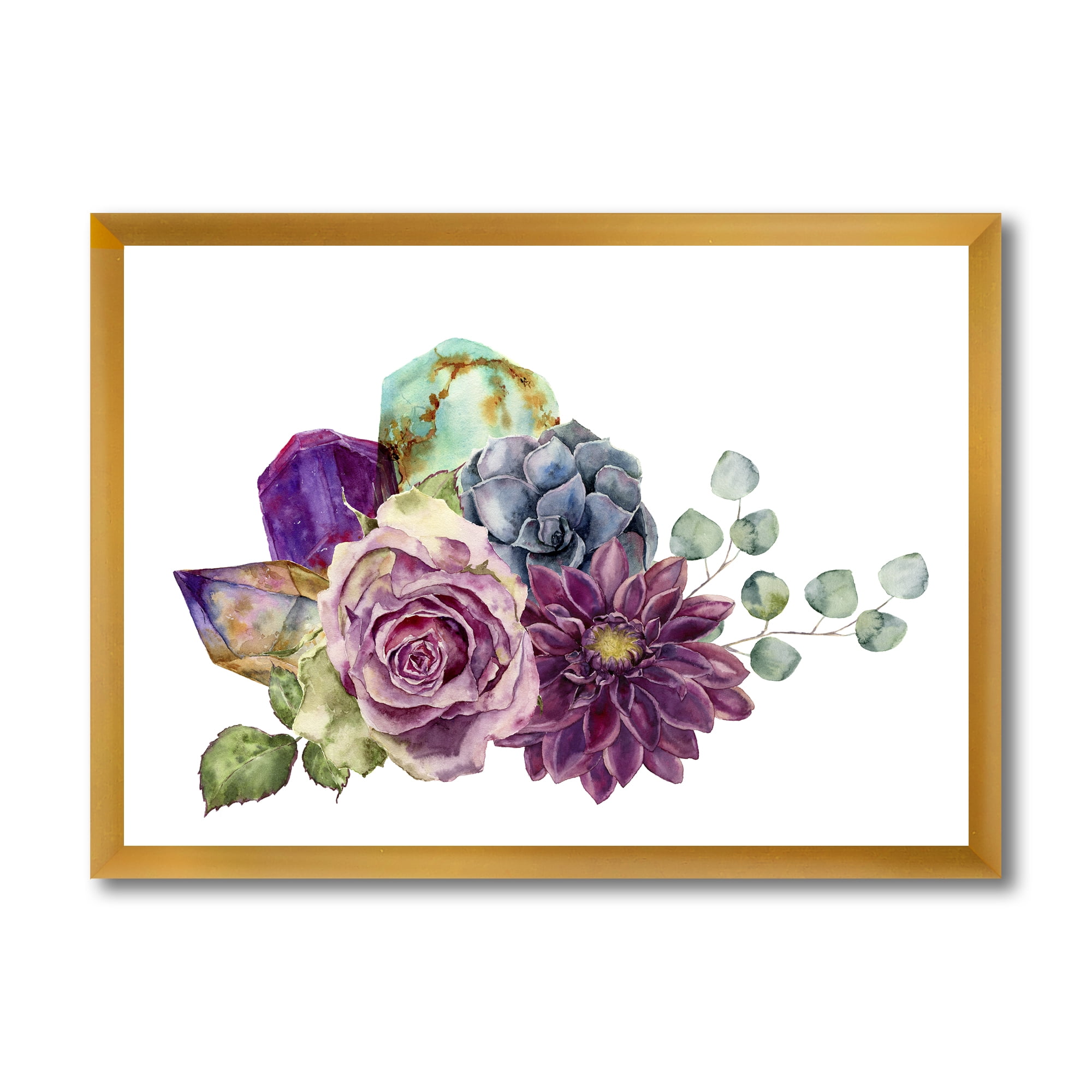 Designart 'Bouquet of Succulents Eucalyptus With Flowers' Traditional Framed Art Print