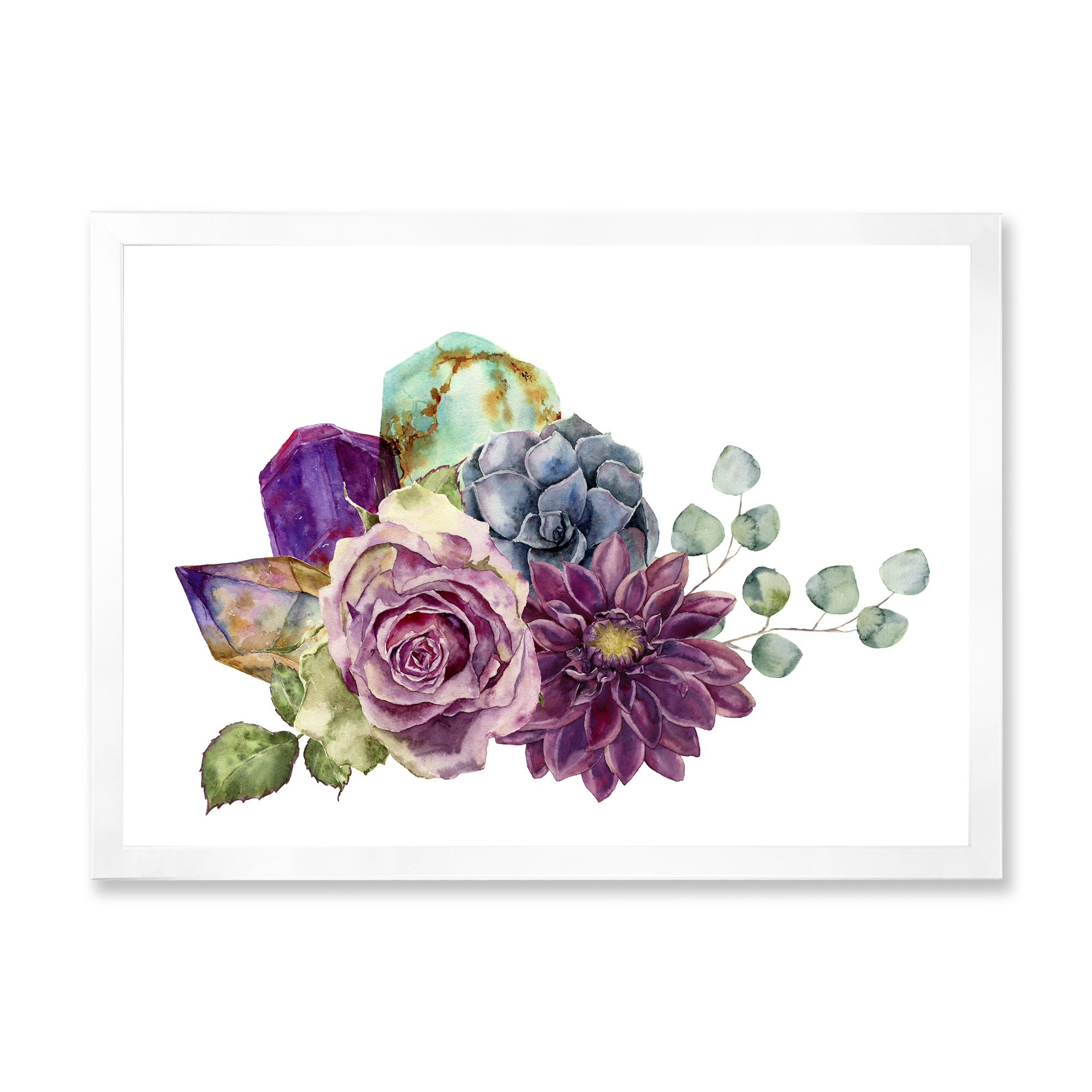 Designart 'Bouquet of Succulents Eucalyptus With Flowers' Traditional Framed Art Print