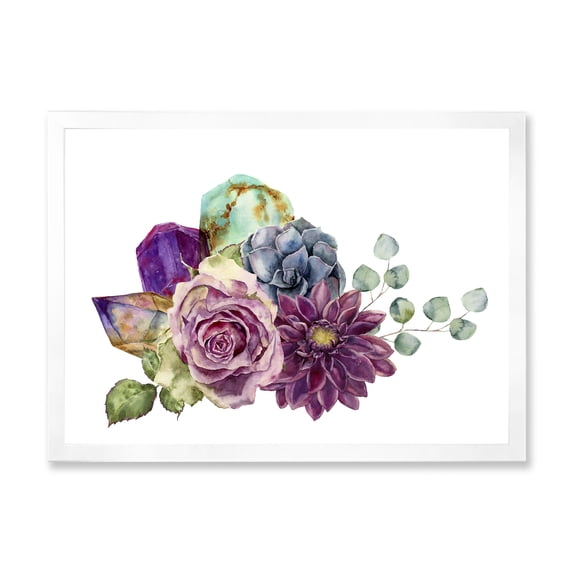 Designart 'Bouquet of Succulents Eucalyptus With Flowers' Traditional Framed Art Print