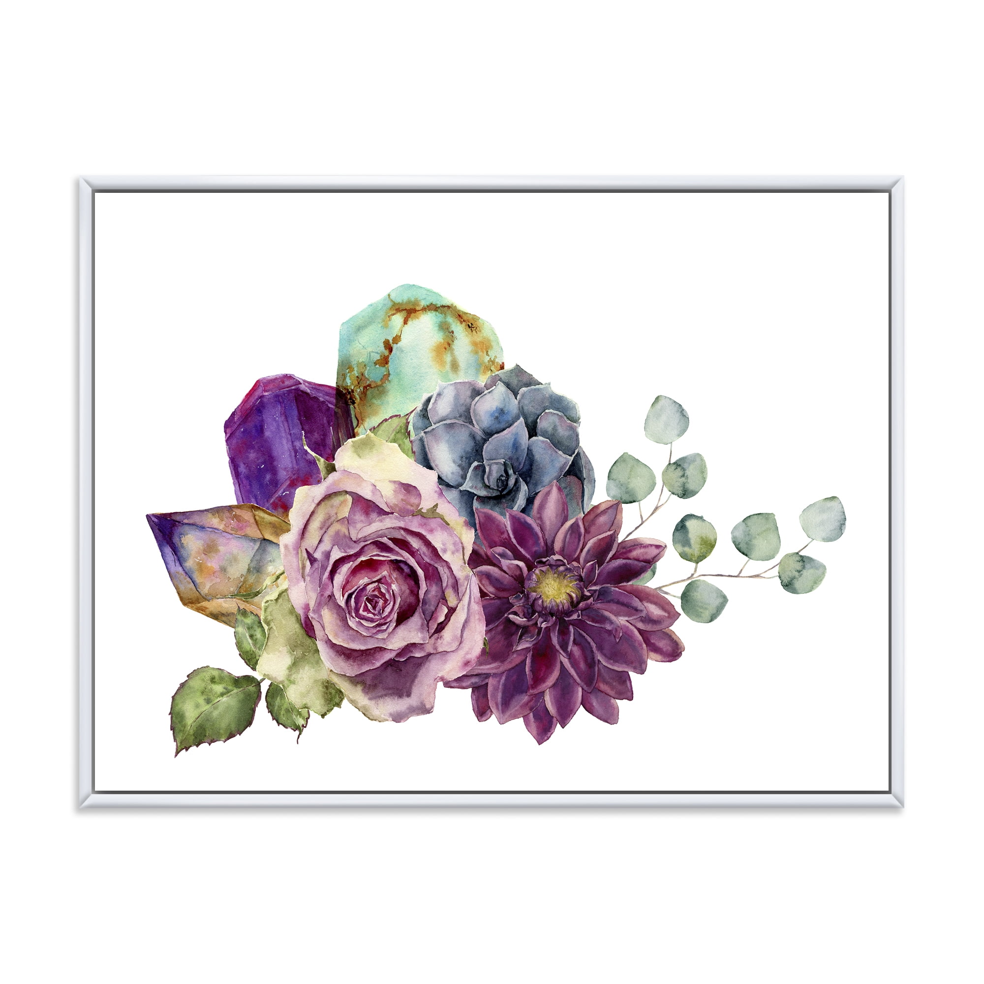 Designart 'Bouquet of Succulents Eucalyptus With Flowers' Traditional Framed Canvas Wall Art Print