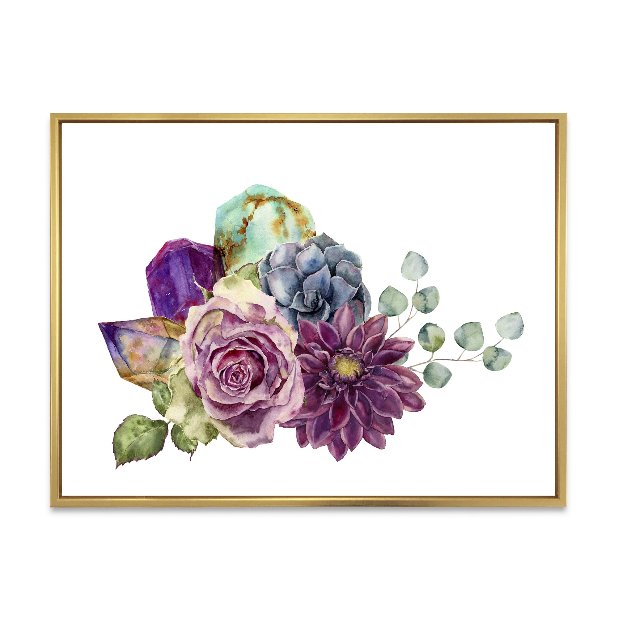 Designart 'Bouquet of Succulents Eucalyptus With Flowers' Traditional Framed Canvas Wall Art Print