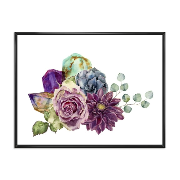Designart 'Bouquet of Succulents Eucalyptus With Flowers' Traditional Framed Canvas Wall Art Print