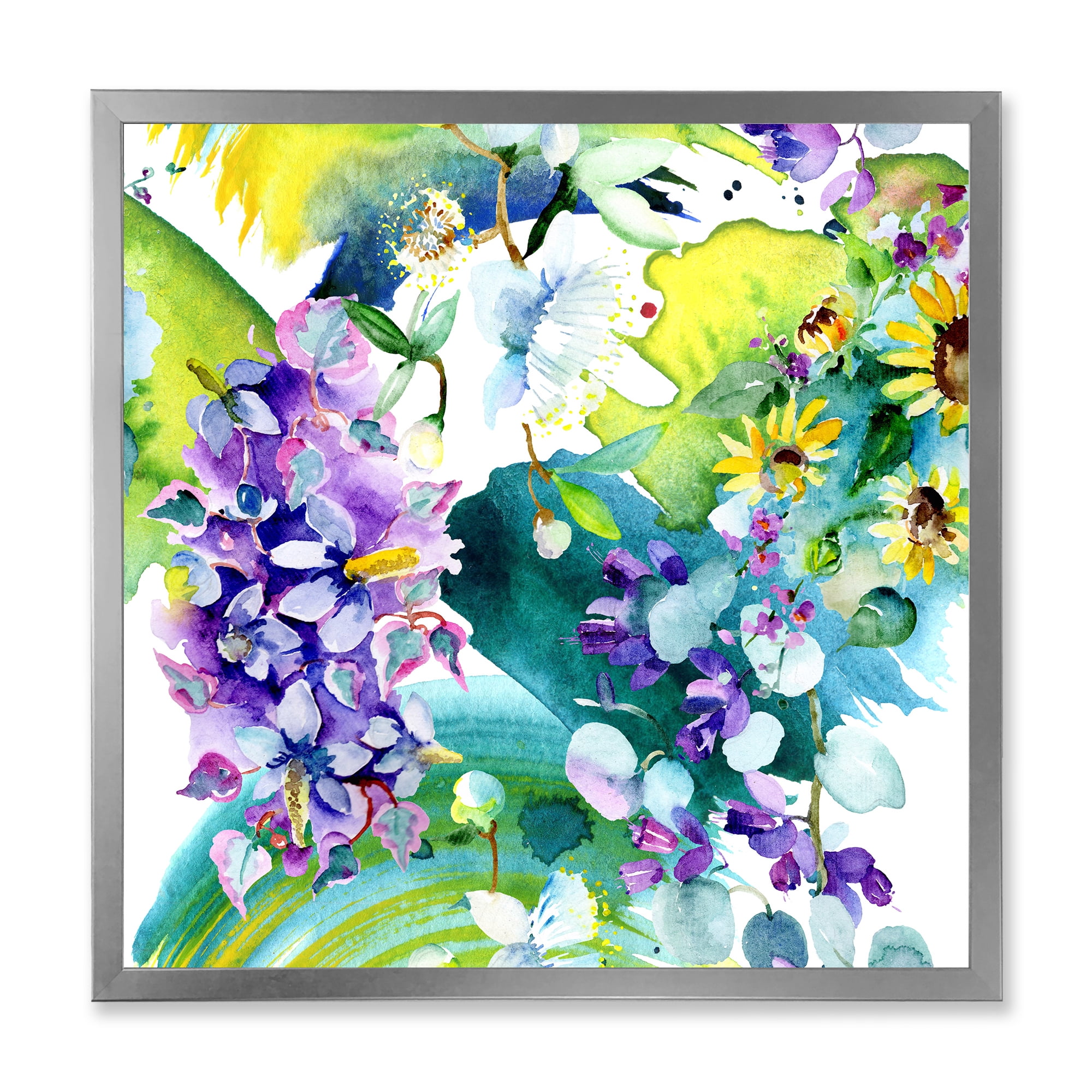 Designart 'Bouquet of Sunflowers and Wildflowers' Farmhouse Framed Art Print