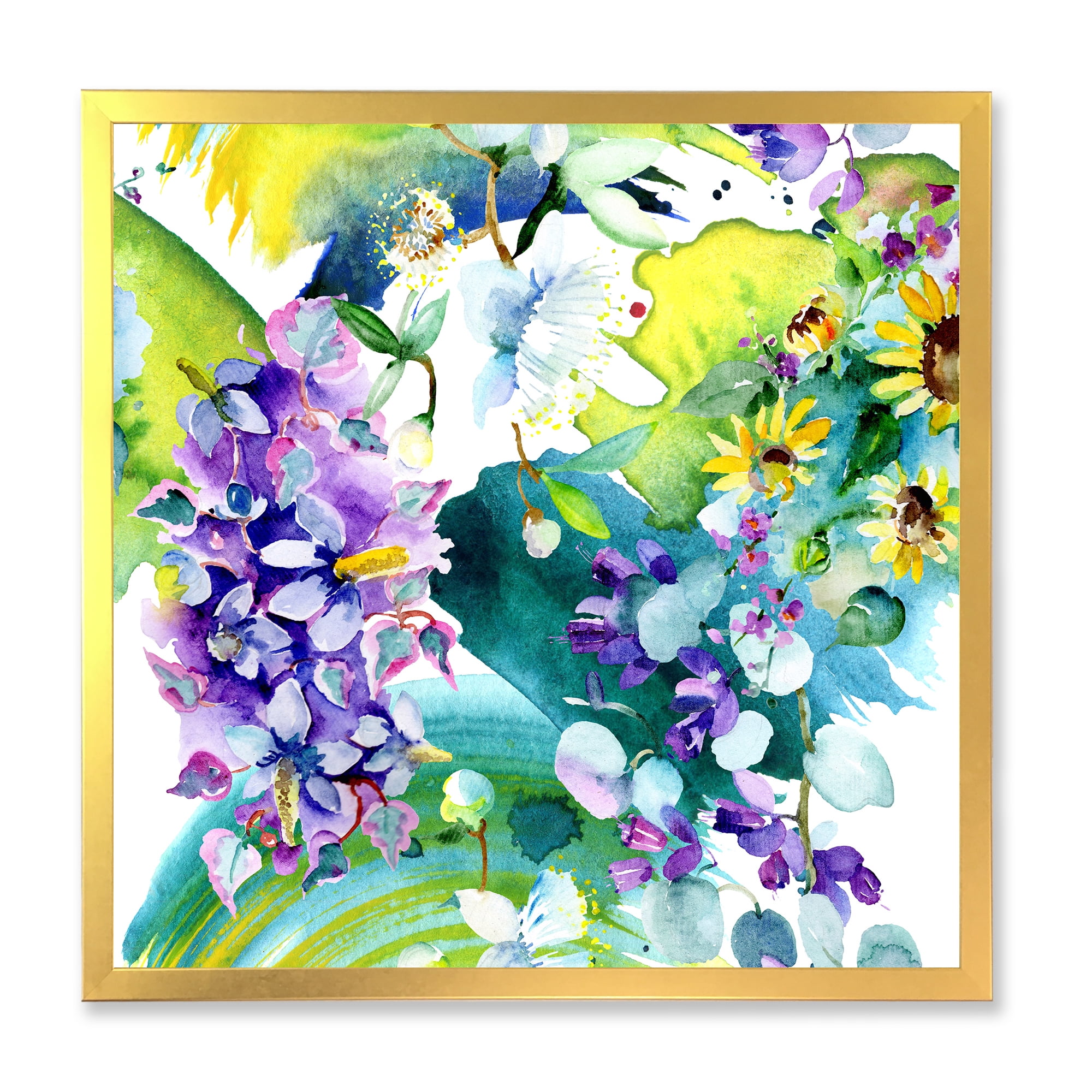 Designart 'Bouquet of Sunflowers and Wildflowers' Farmhouse Framed Art Print