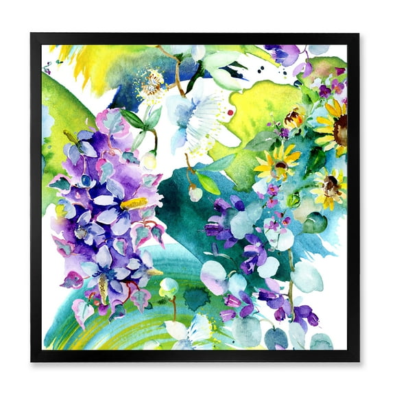 Designart 'Bouquet of Sunflowers and Wildflowers' Farmhouse Framed Art Print