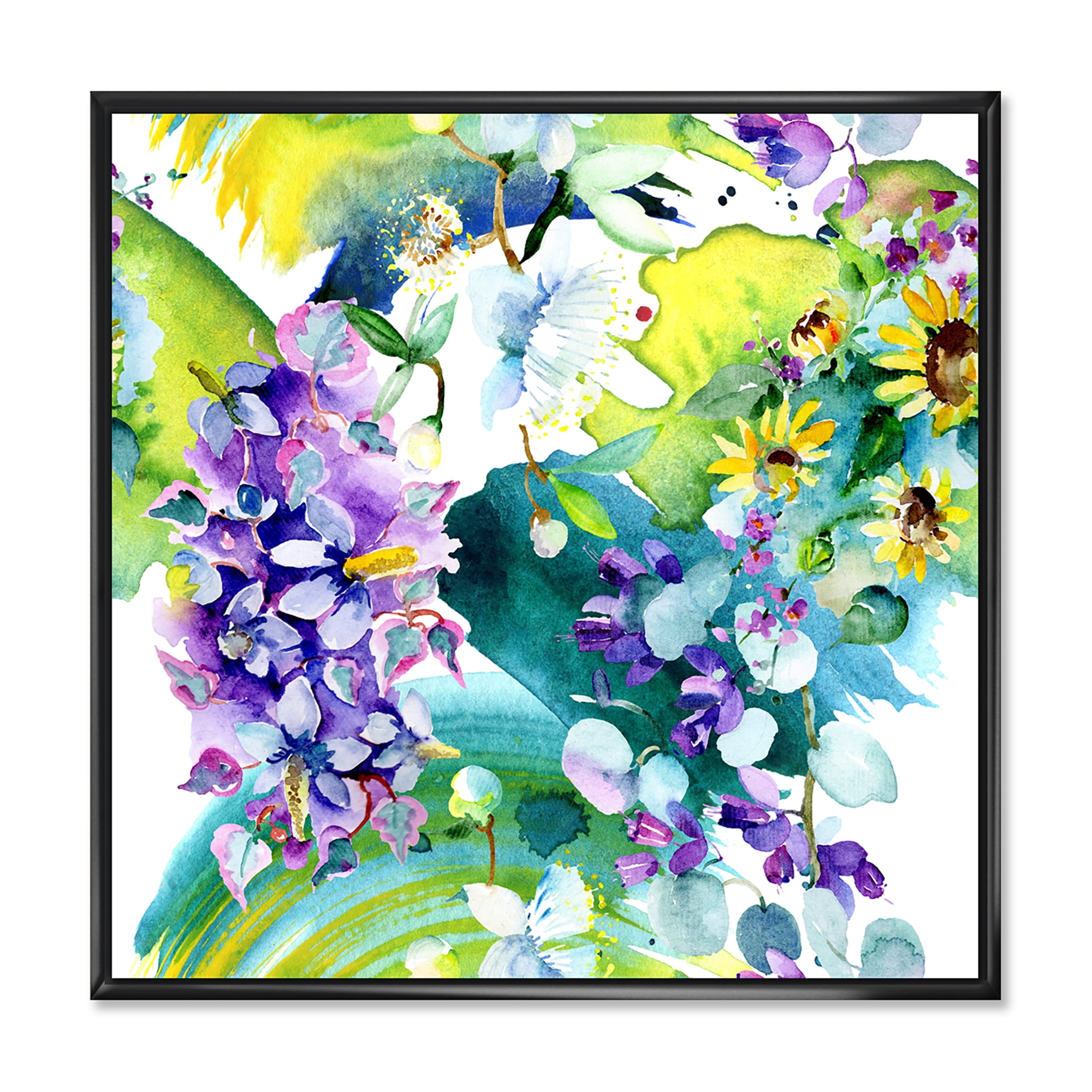 Designart 'Bouquet of Sunflowers and Wildflowers' Farmhouse Framed Canvas Wall Art Print
