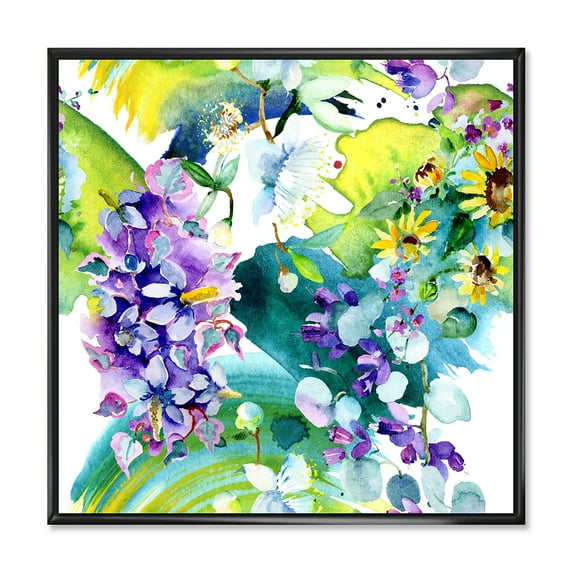 Designart 'Bouquet of Sunflowers and Wildflowers' Farmhouse Framed Canvas Wall Art Print