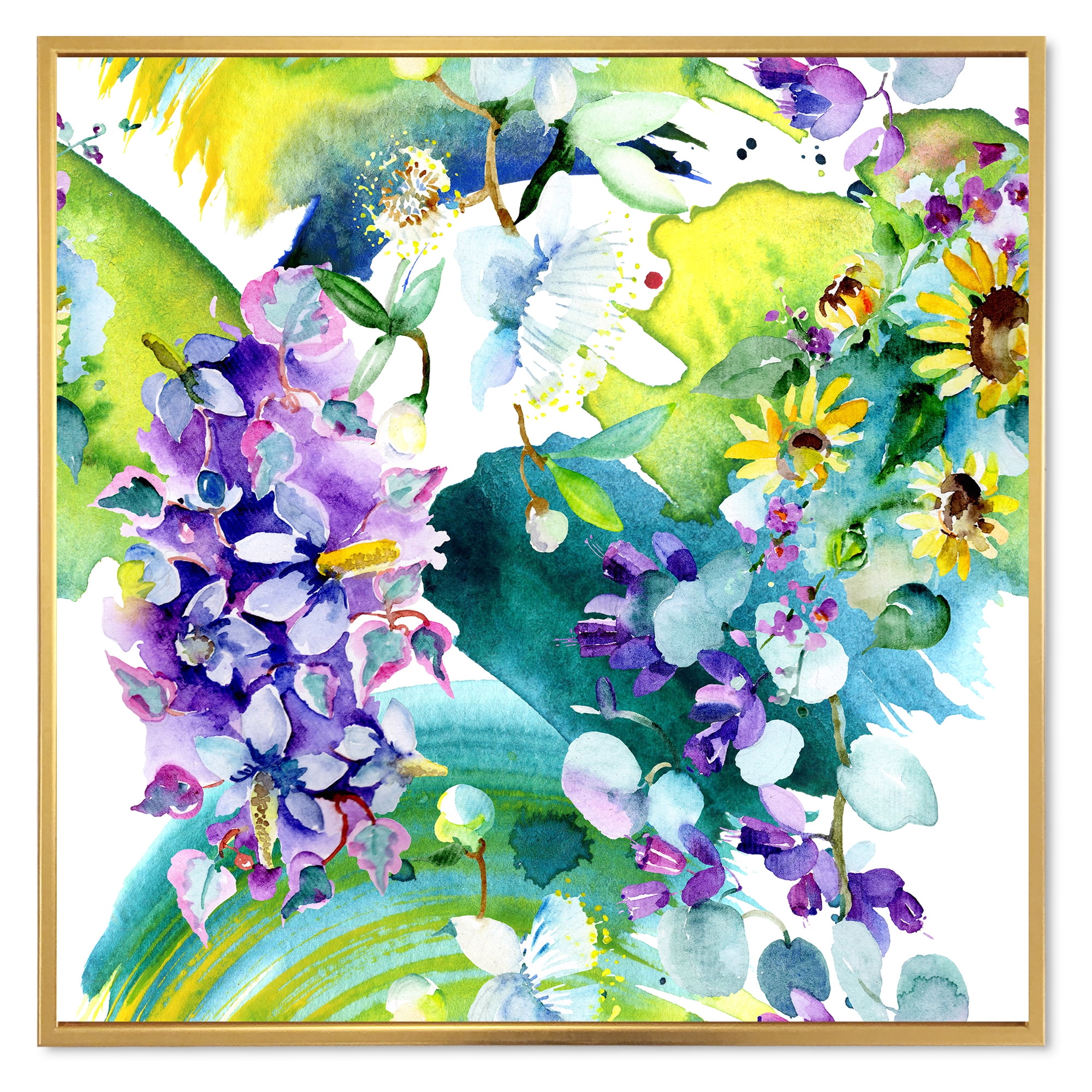 Designart 'Bouquet of Sunflowers and Wildflowers' Farmhouse Framed Canvas Wall Art Print