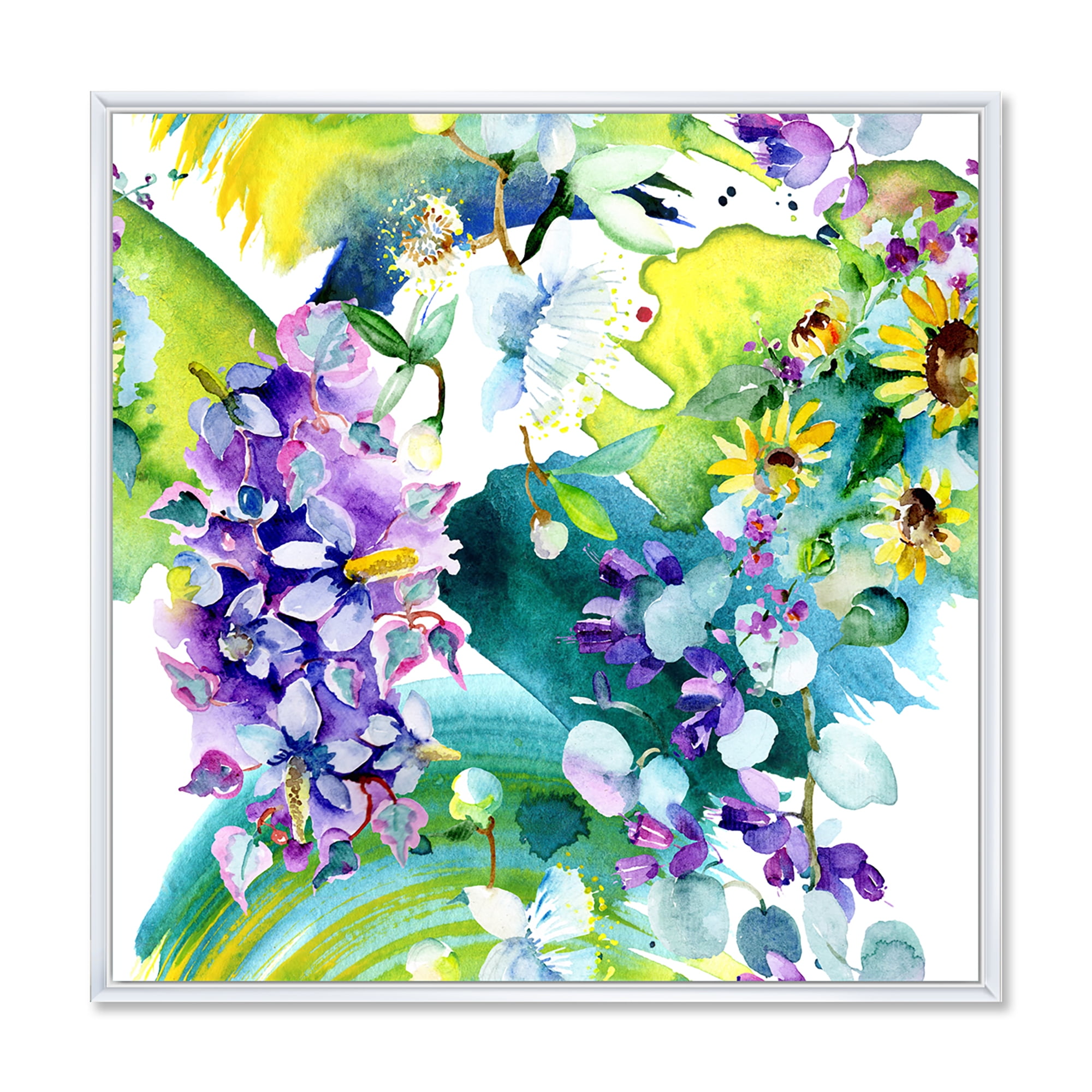 Designart 'Bouquet of Sunflowers and Wildflowers' Farmhouse Framed Canvas Wall Art Print
