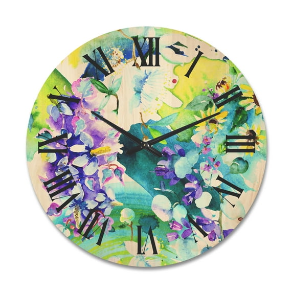 Designart 'Bouquet of Sunflowers and Wildflowers' Farmhouse Wood Wall Clock