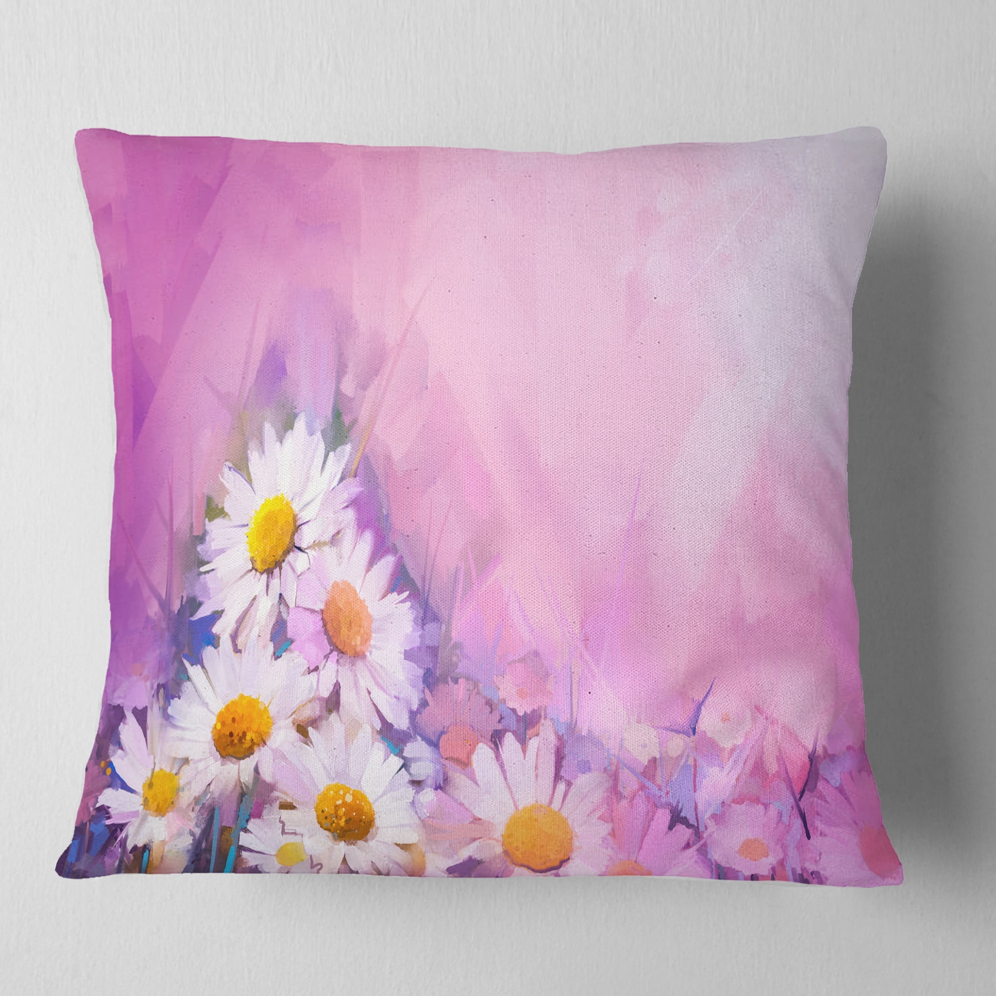 Designart Bouquet of White Gerbera and Daisy - Floral Throw Pillow - 18x18