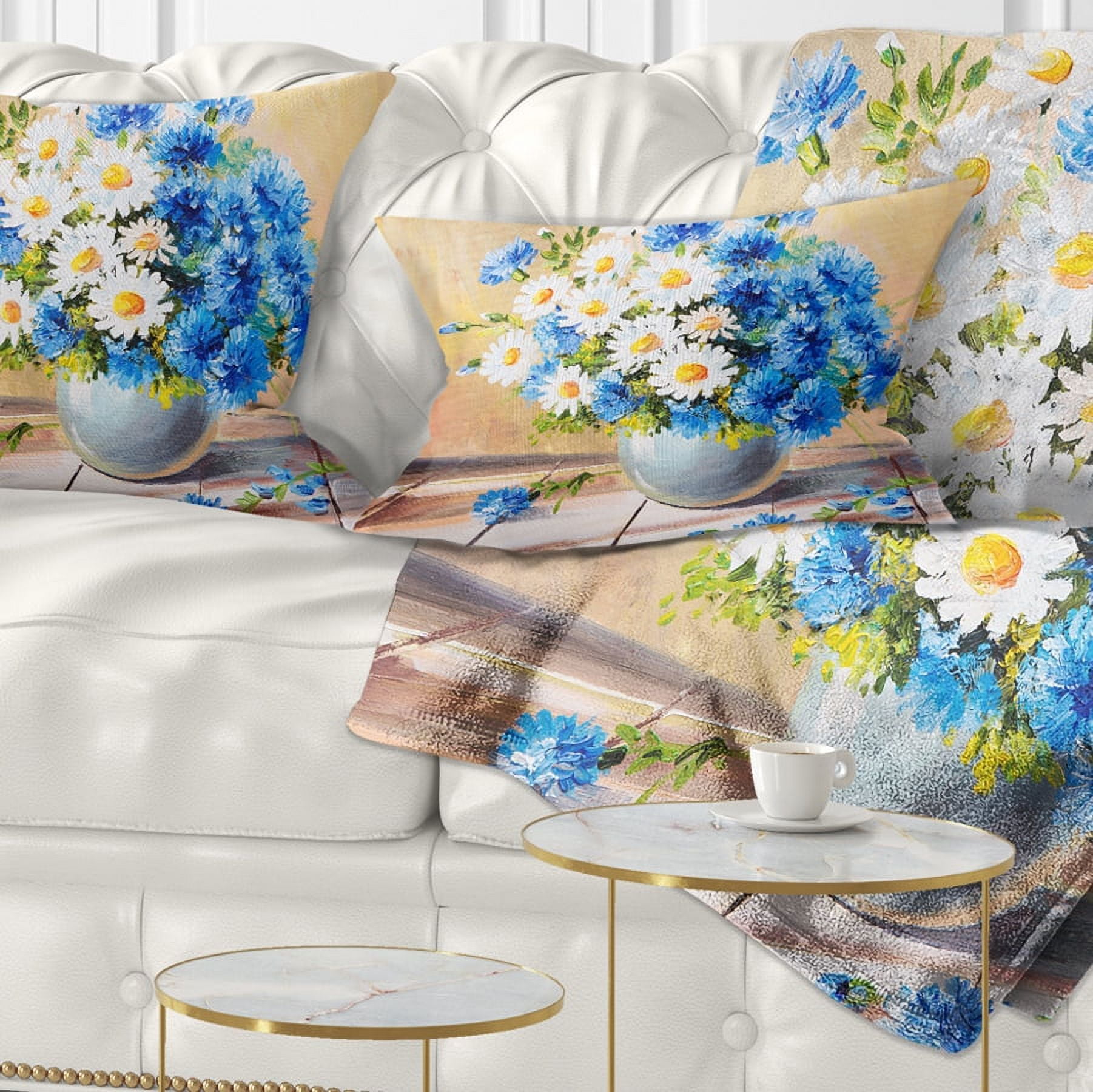 Designart Bouquet on Wooden Table - Floral Throw Pillow - 12x20