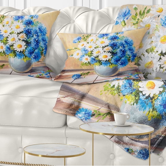 Designart Bouquet on Wooden Table - Floral Throw Pillow - 12x20