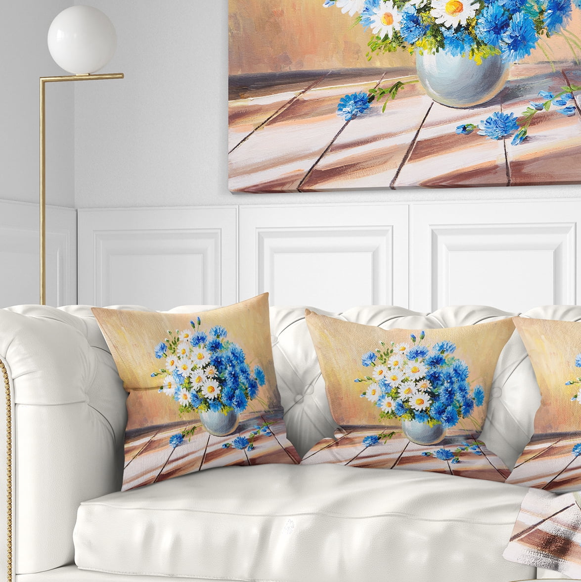 Designart Bouquet on Wooden Table - Floral Throw Pillow - 18x18