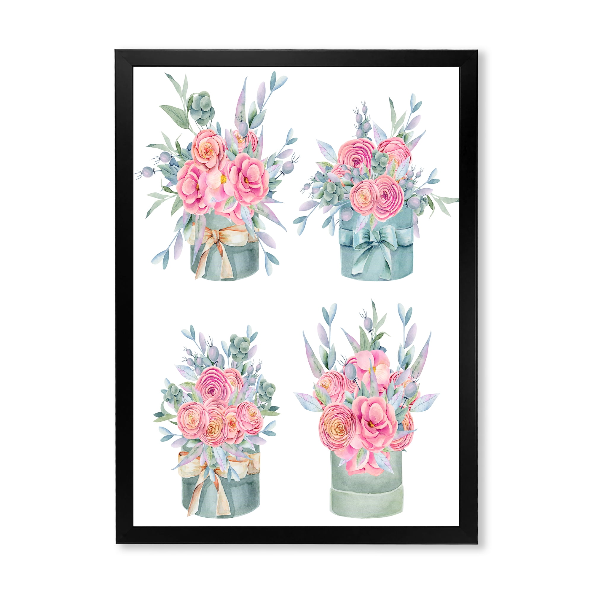 Designart 'Bouquets Collection of Pink Roses' Farmhouse Framed Art Print