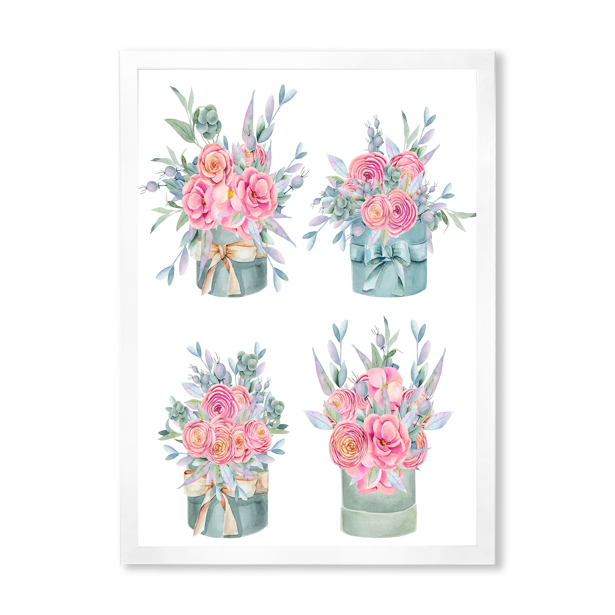 Designart 'Bouquets Collection of Pink Roses' Farmhouse Framed Art Print