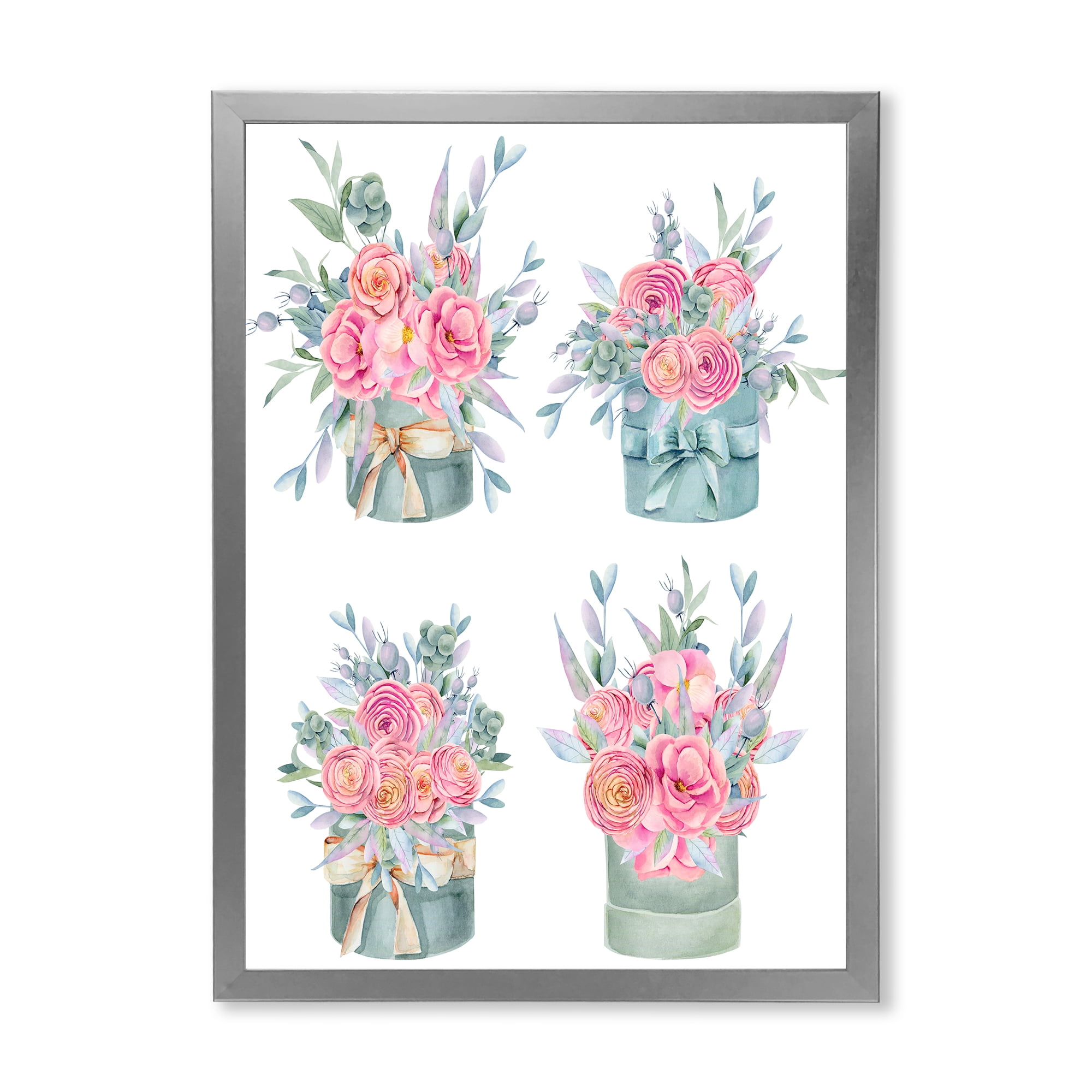 Designart 'Bouquets Collection of Pink Roses' Farmhouse Framed Art Print