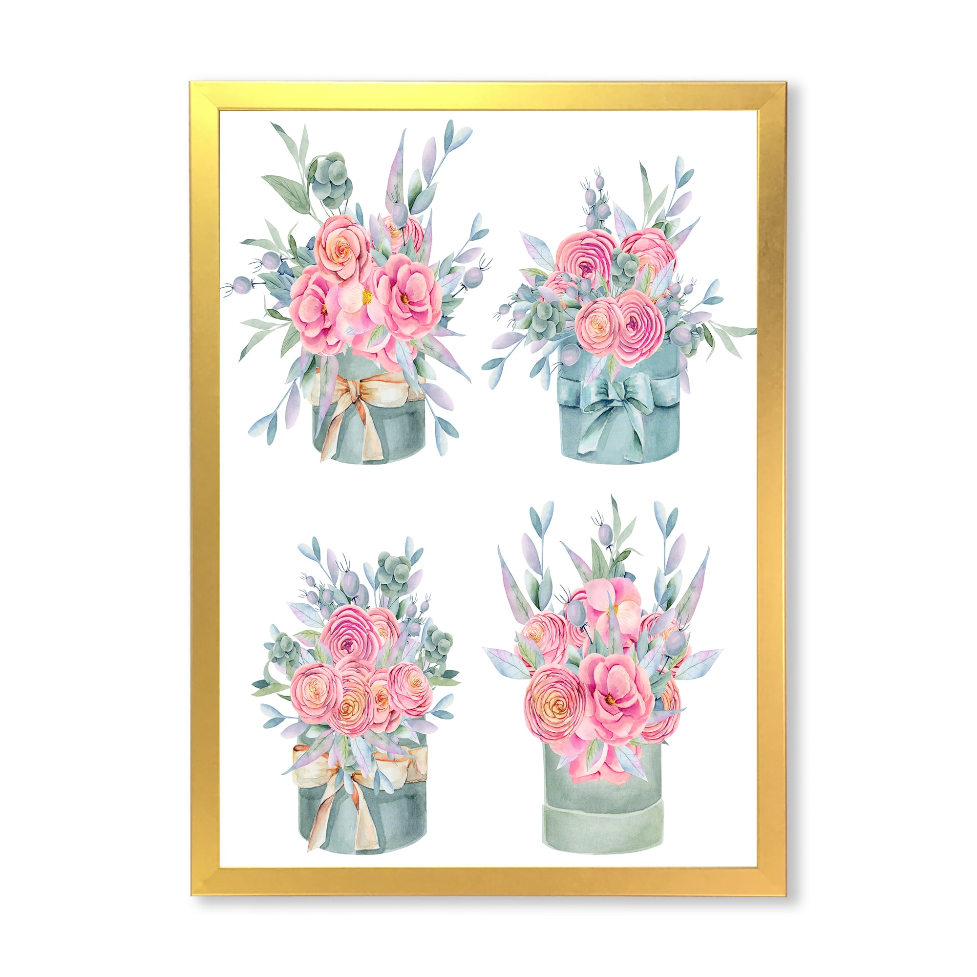 Designart 'Bouquets Collection of Pink Roses' Farmhouse Framed Art Print