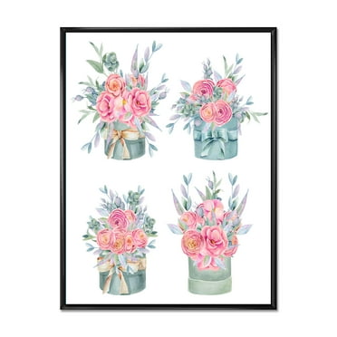 Designart 'Bouquets Collection of Pink Roses' Farmhouse Framed Canvas Wall Art Print