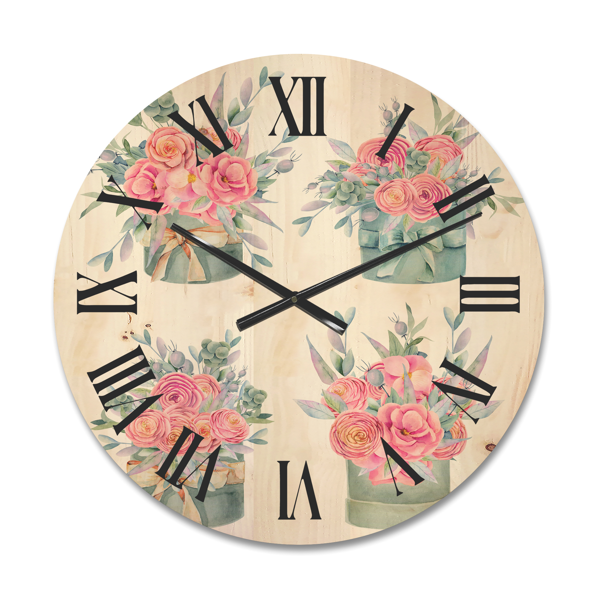 Designart 'Bouquets Collection of Pink Roses' Farmhouse Wood Wall Clock