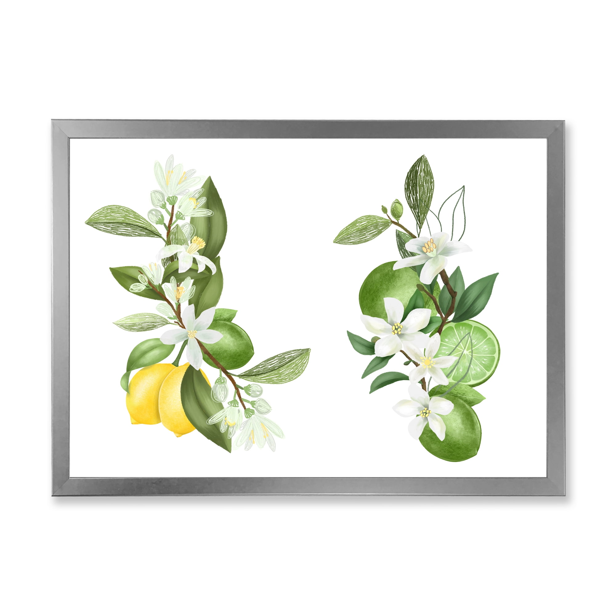 Designart 'Bouquets Of Blooming Lemon Tree Branches on White' Traditional Framed Art Print