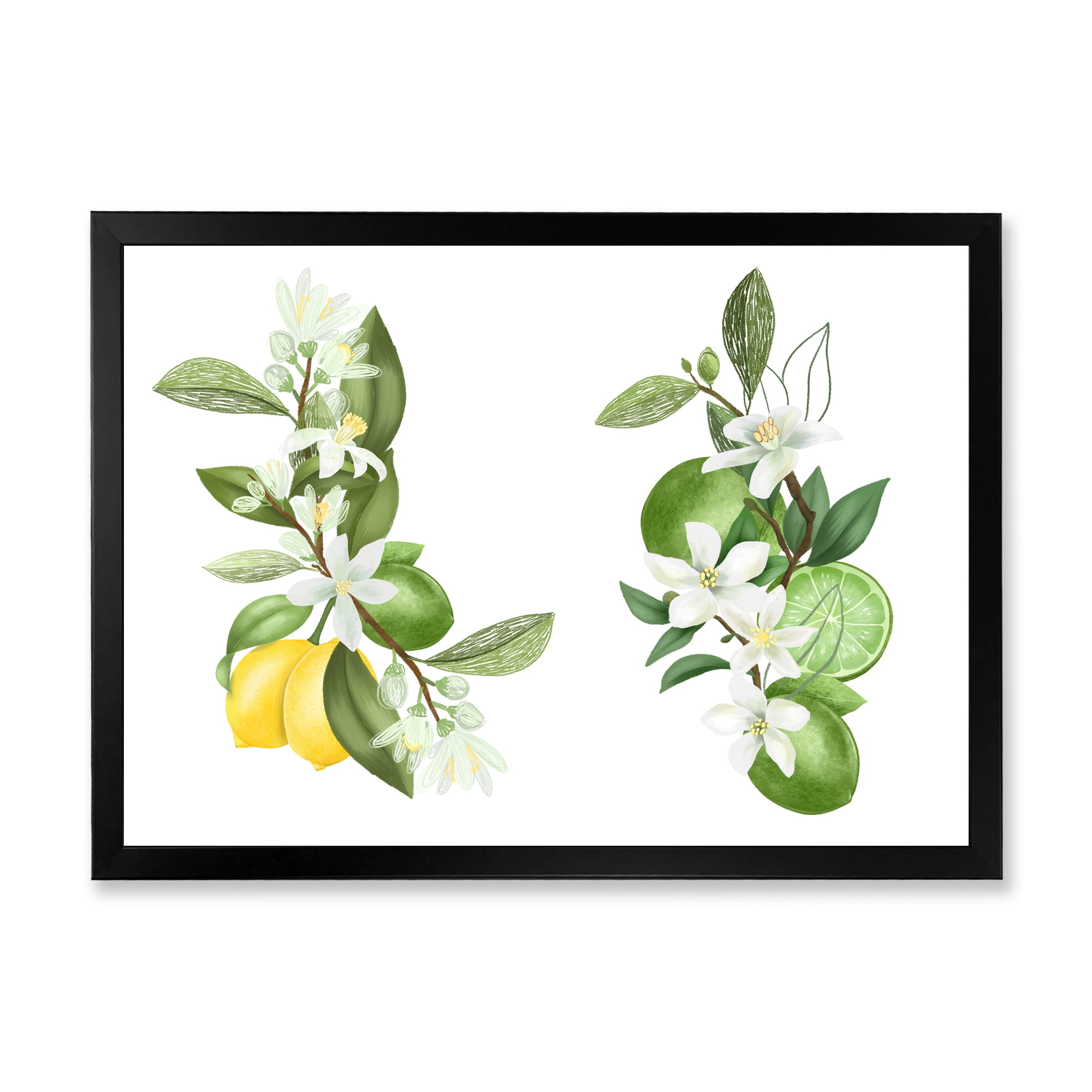 Designart 'Bouquets Of Blooming Lemon Tree Branches on White' Traditional Framed Art Print
