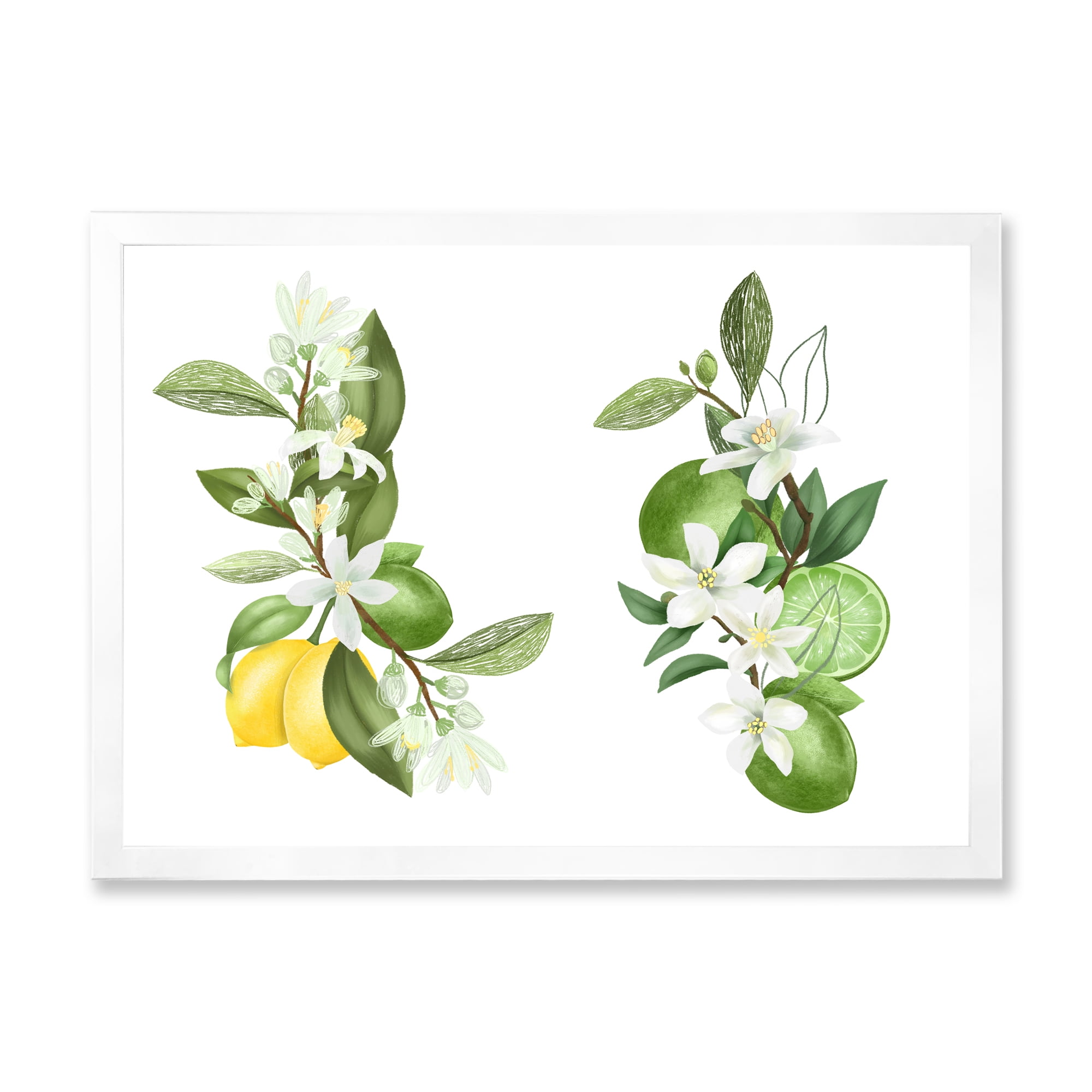 Designart 'Bouquets Of Blooming Lemon Tree Branches on White' Traditional Framed Art Print
