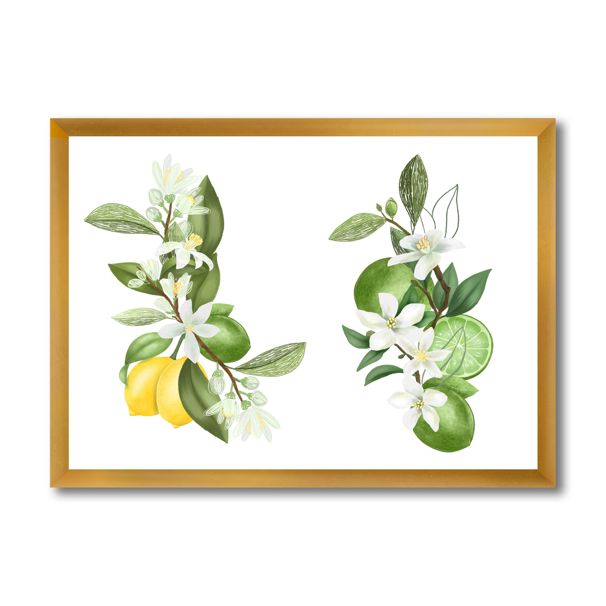Designart 'Bouquets Of Blooming Lemon Tree Branches on White' Traditional Framed Art Print