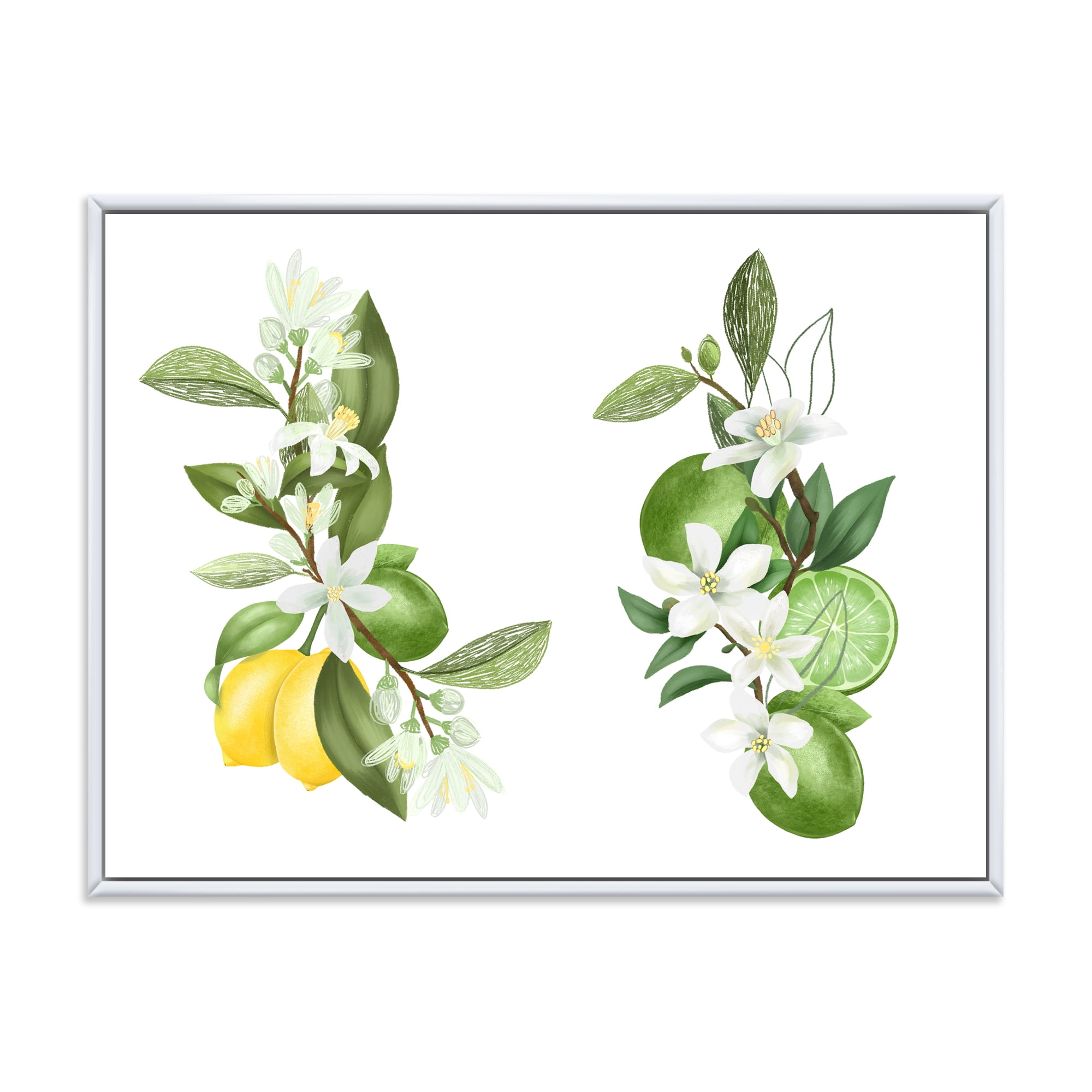 Designart 'Bouquets Of Blooming Lemon Tree Branches on White' Traditional Framed Canvas Wall Art Print