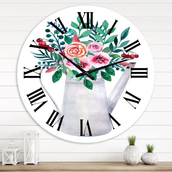 Designart 'Bouquets Of Flowers In Rustic Flowering Pot' Traditional Wall Clock