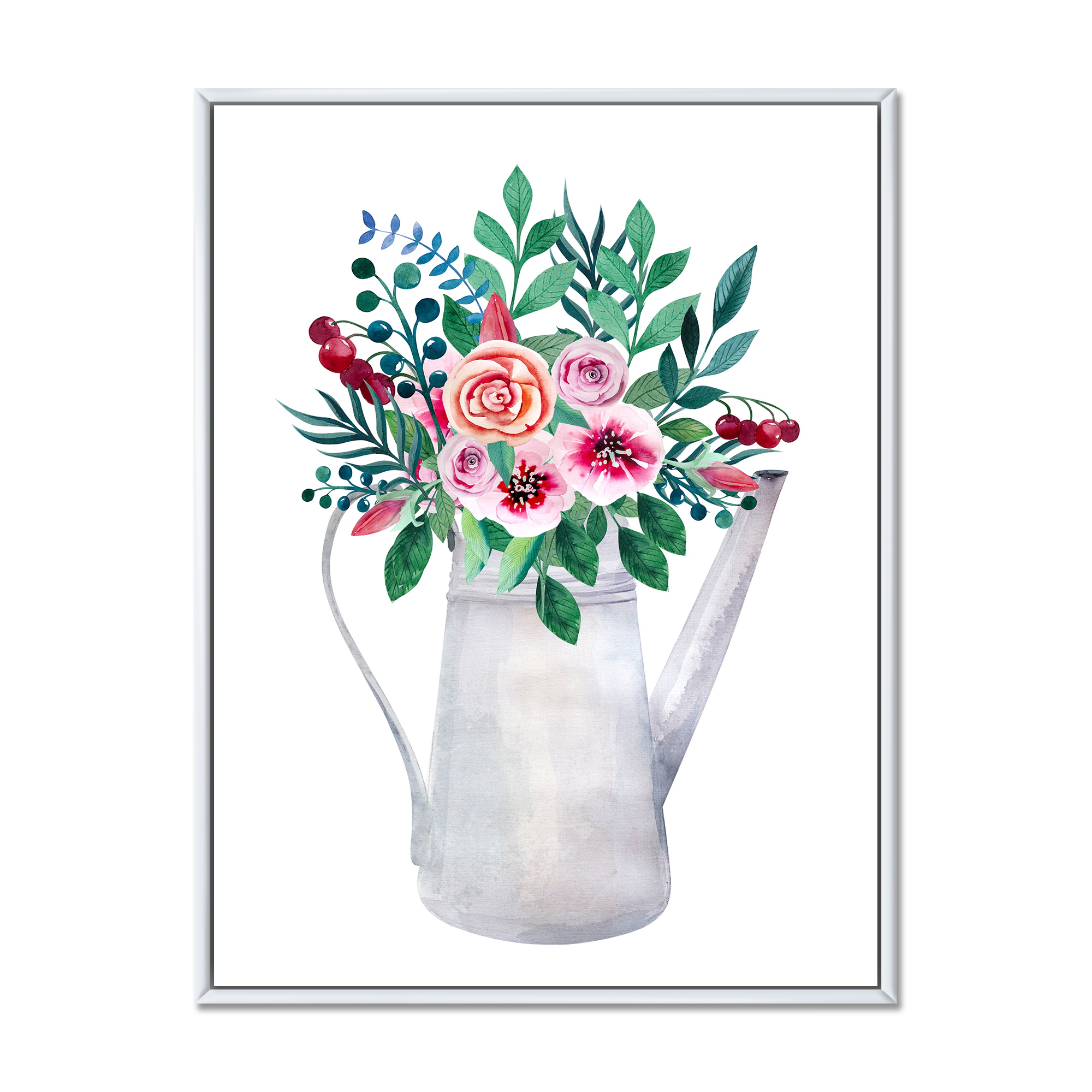 Designart 'Bouquets of Flowers In Rustic Flowering Pot With Berries' Traditional Framed Canvas Wall Art Print
