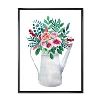 Designart 'Bouquets of Flowers In Rustic Flowering Pot With Berries' Traditional Framed Canvas Wall Art Print